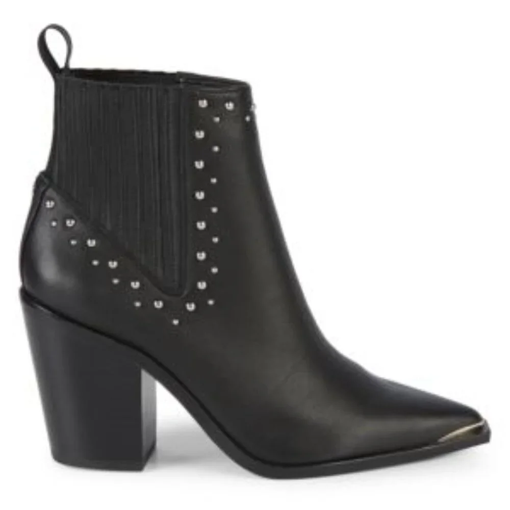 Kenneth Cole Bynona /West Side Studded Leather Western Black Booties EUC sz 5.5